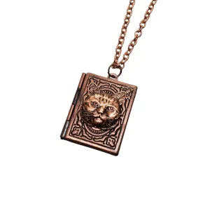 Handmade Copper Cat Book Locket Necklace