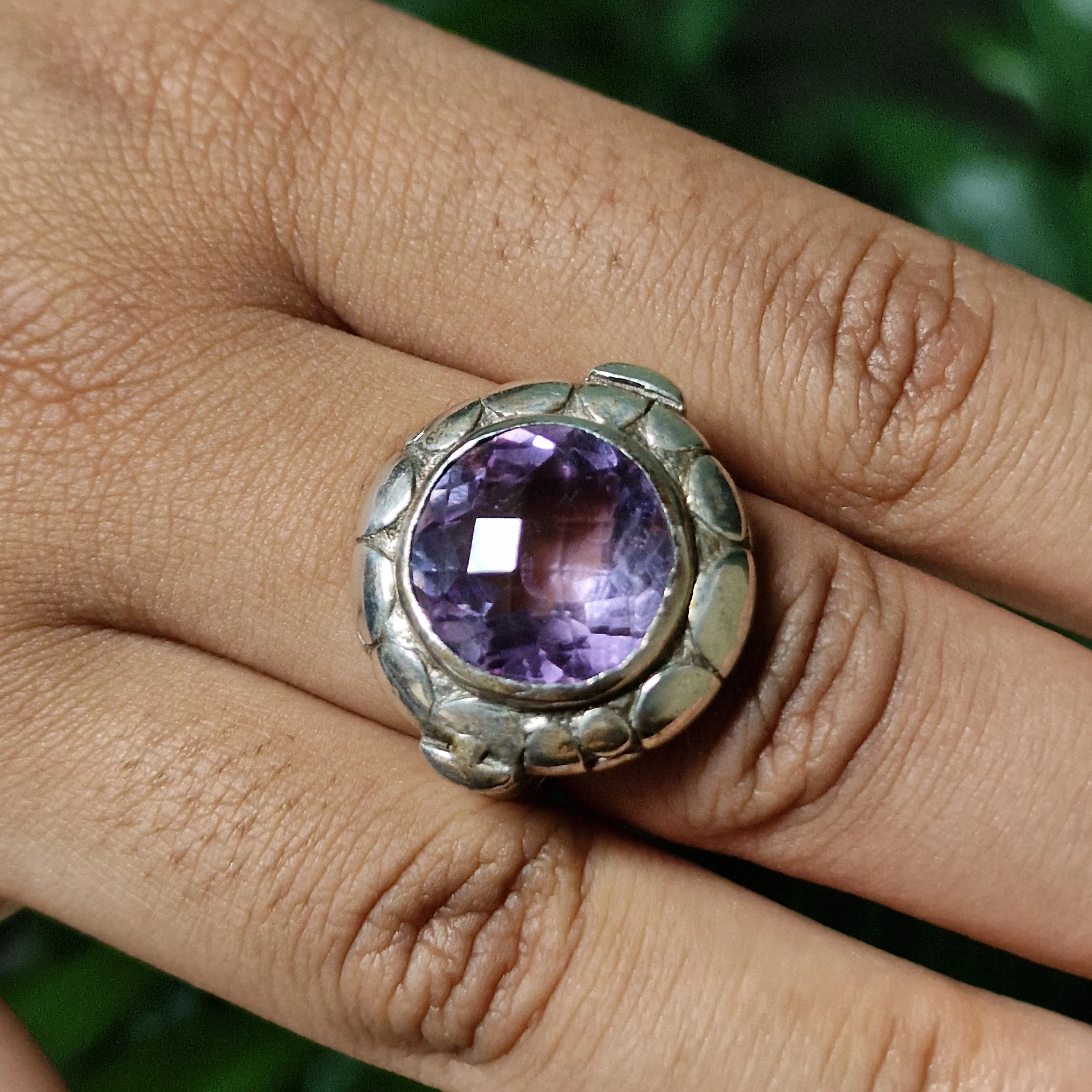 Handmade Faceted Amethyst Crystal Sterling Silver 925 Ring