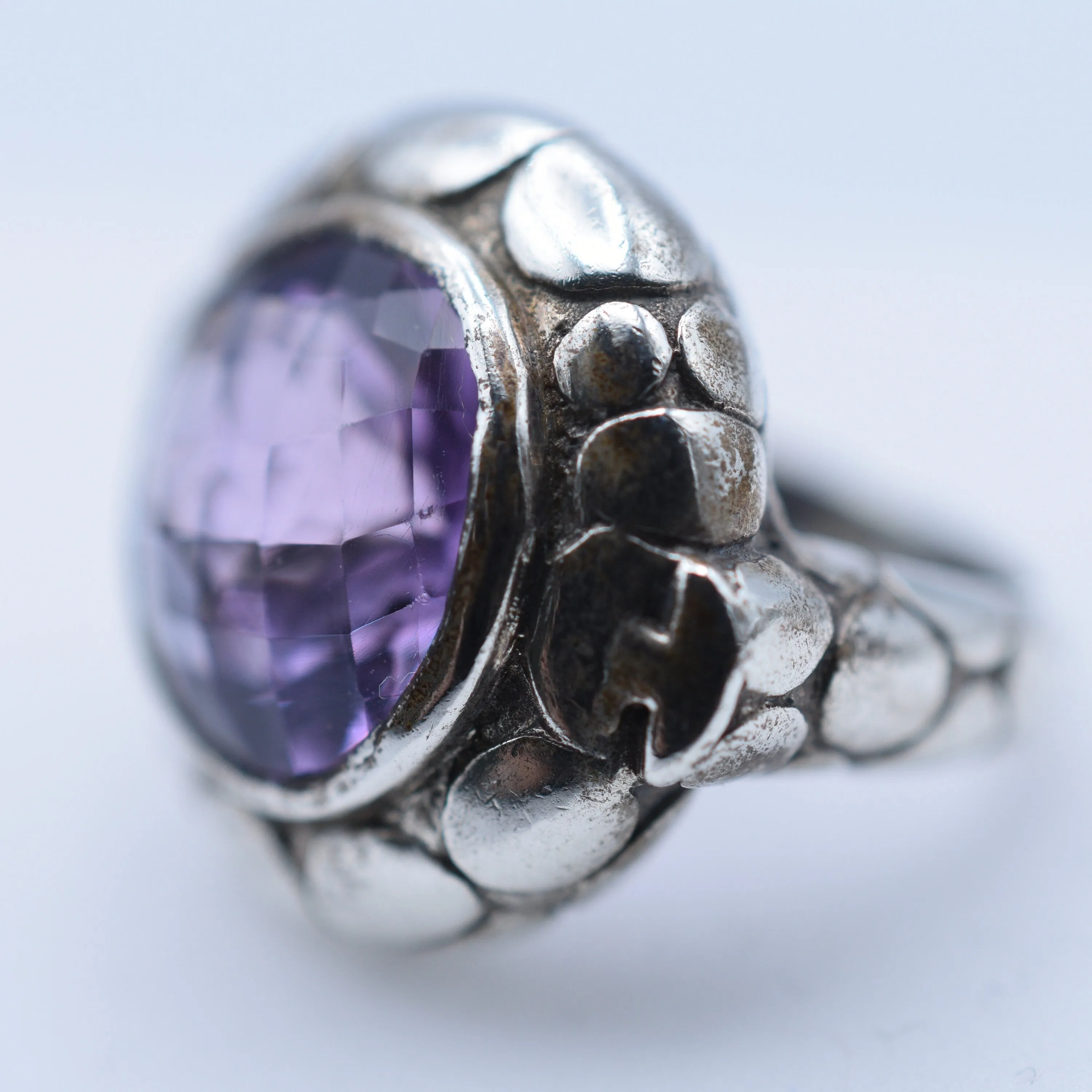 Handmade Faceted Amethyst Crystal Sterling Silver 925 Ring