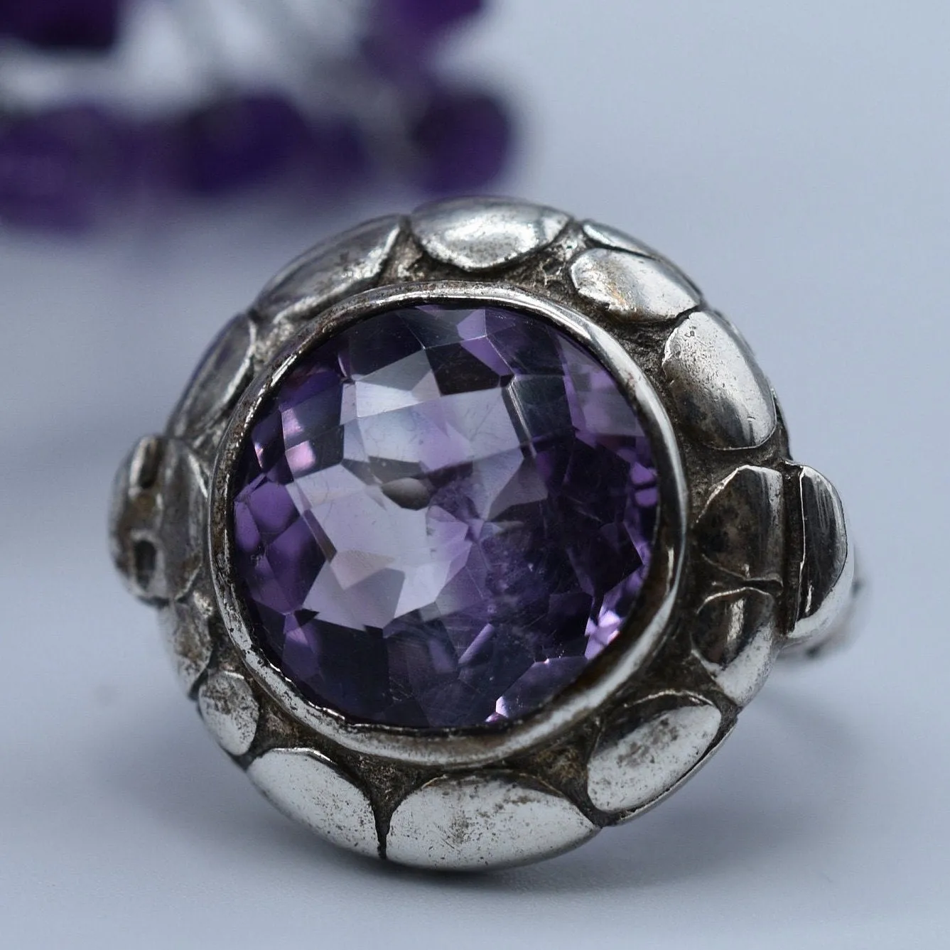 Handmade Faceted Amethyst Crystal Sterling Silver 925 Ring