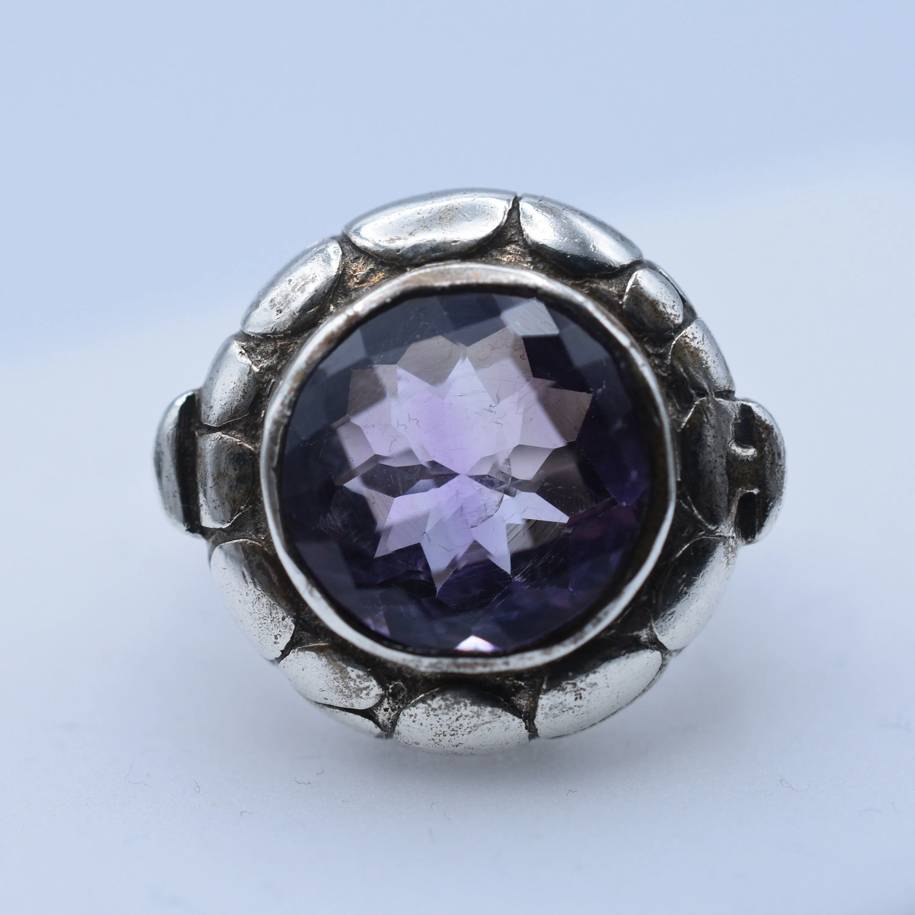 Handmade Faceted Amethyst Crystal Sterling Silver 925 Ring