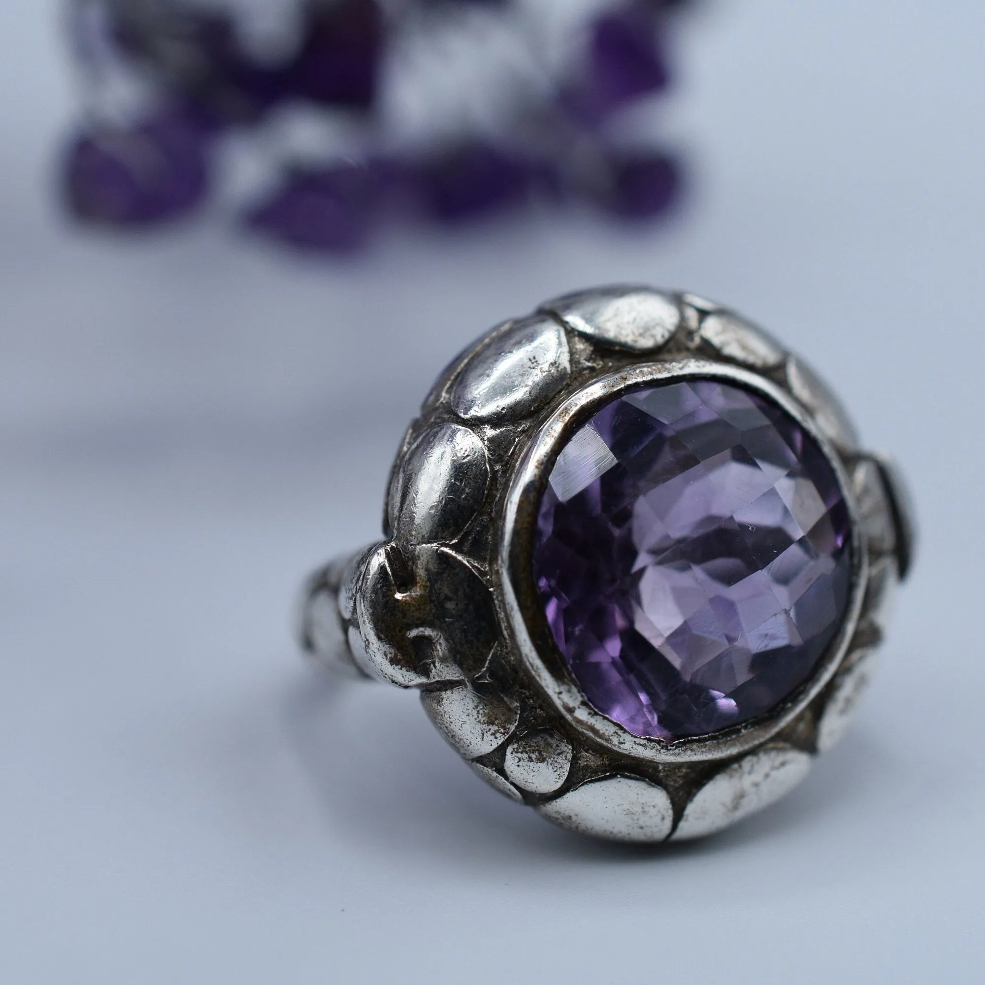 Handmade Faceted Amethyst Crystal Sterling Silver 925 Ring