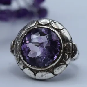Handmade Faceted Amethyst Crystal Sterling Silver 925 Ring