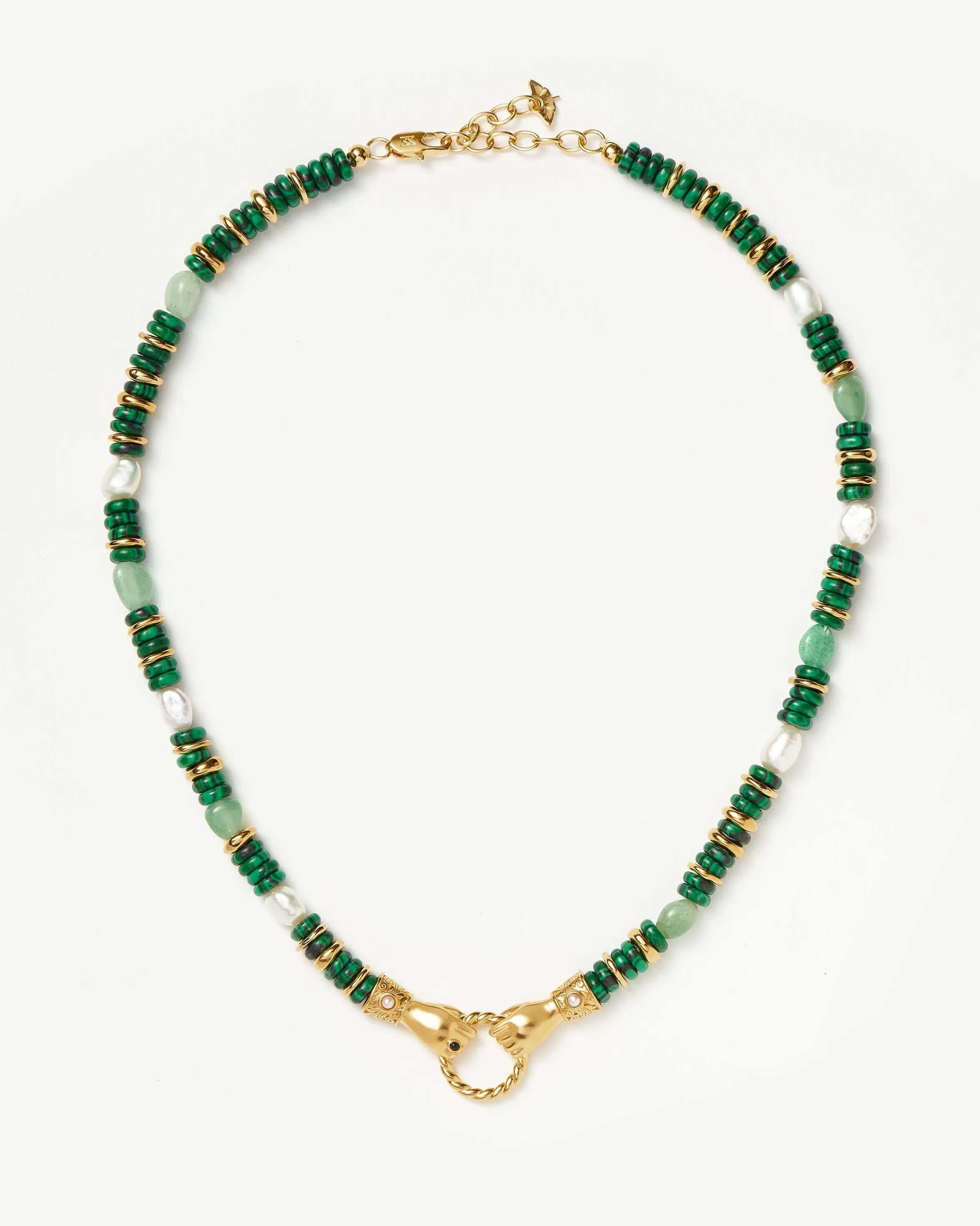 Harris Reed In Good Hands Chunky Beaded Gemstone Necklace | 18k Gold Plated/Multi Green Gemstone & Pearl