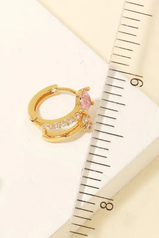 Heart Rhinestone Huggie Hoop Earrings | Gold and Pink