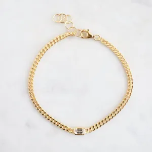 Heavy Cut Curb Chain with Emerald Cut White Topaz Bracelet