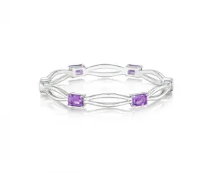 Hinged Bangle in Sterling Silver with Four Emerald-Cut Amethyst in 7mm Wide