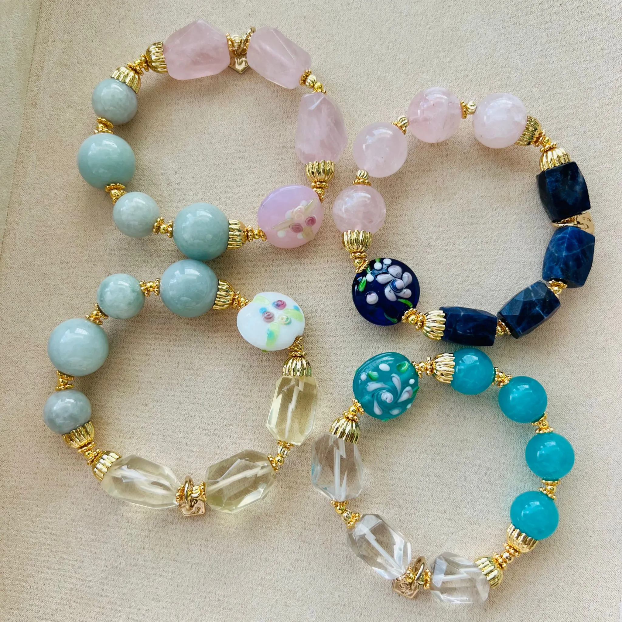 Jade & Raw Rose Quartz Bracelet