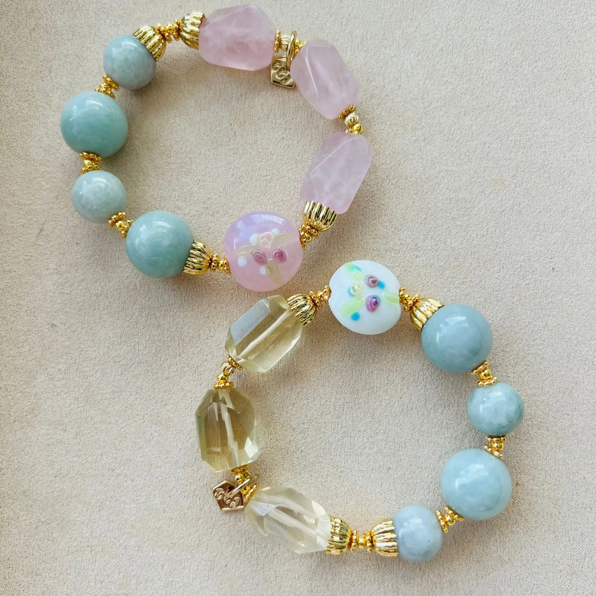 Jade & Raw Rose Quartz Bracelet