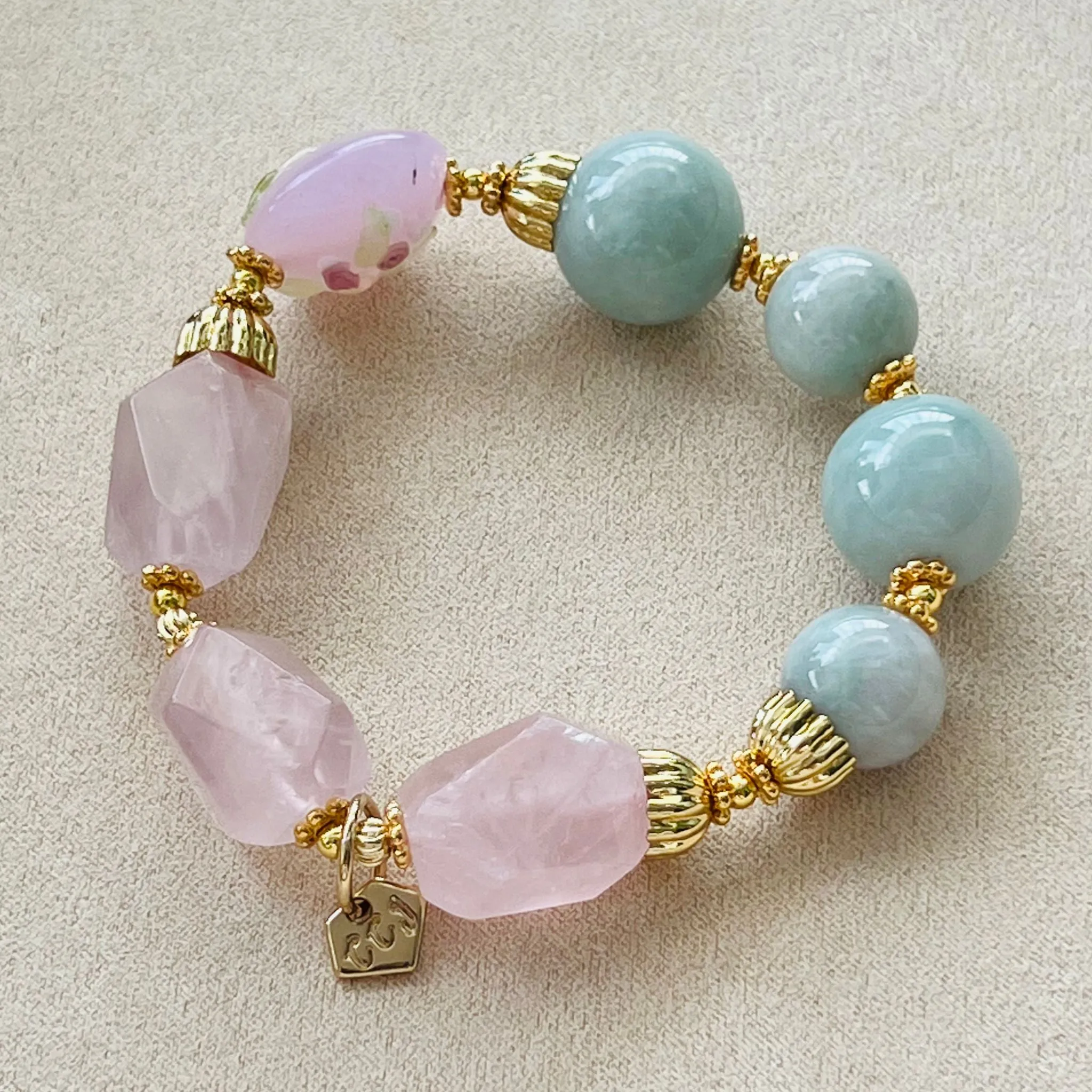 Jade & Raw Rose Quartz Bracelet