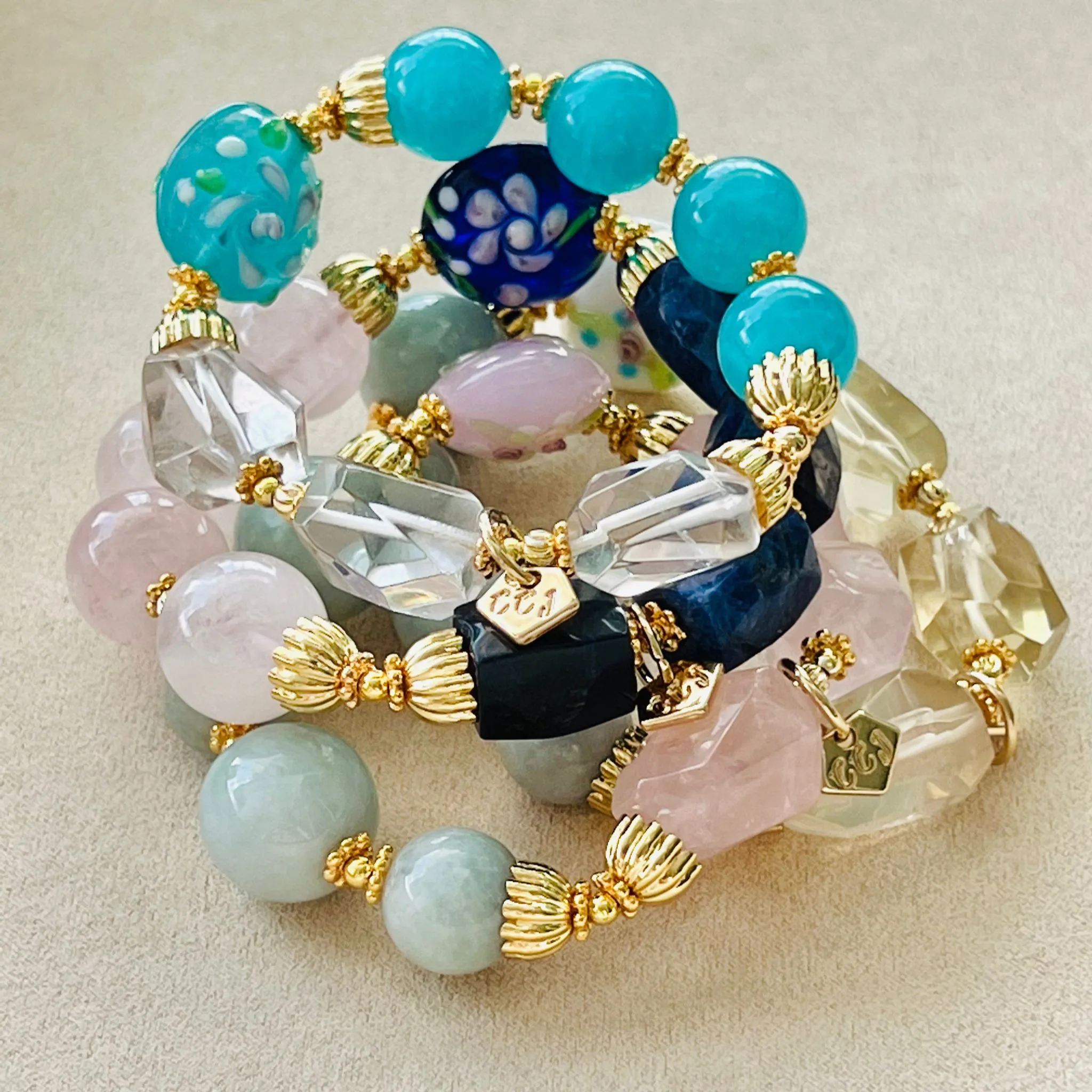 Jade & Raw Rose Quartz Bracelet