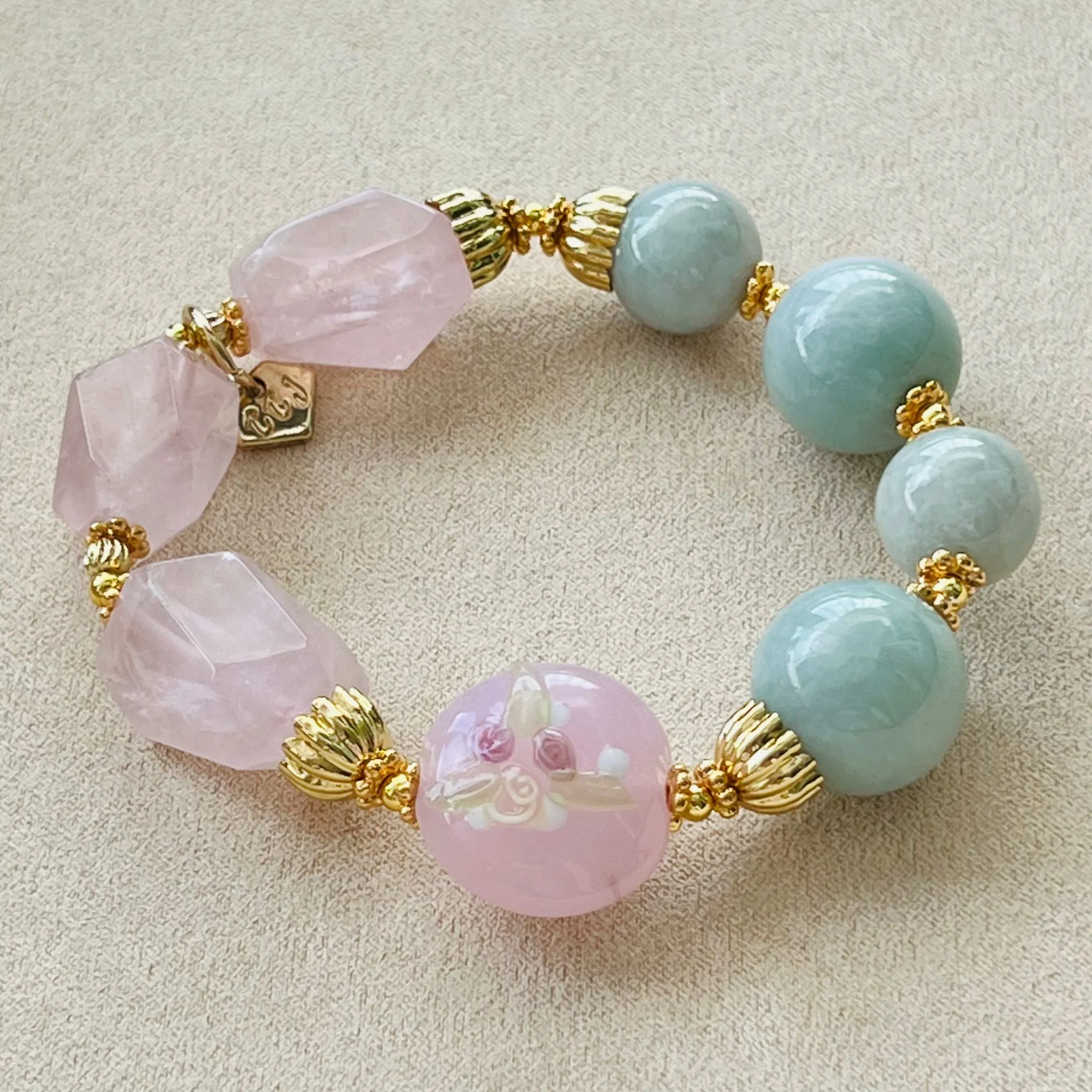 Jade & Raw Rose Quartz Bracelet