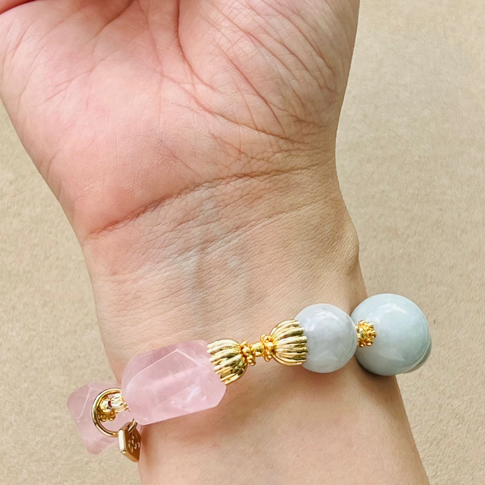 Jade & Raw Rose Quartz Bracelet