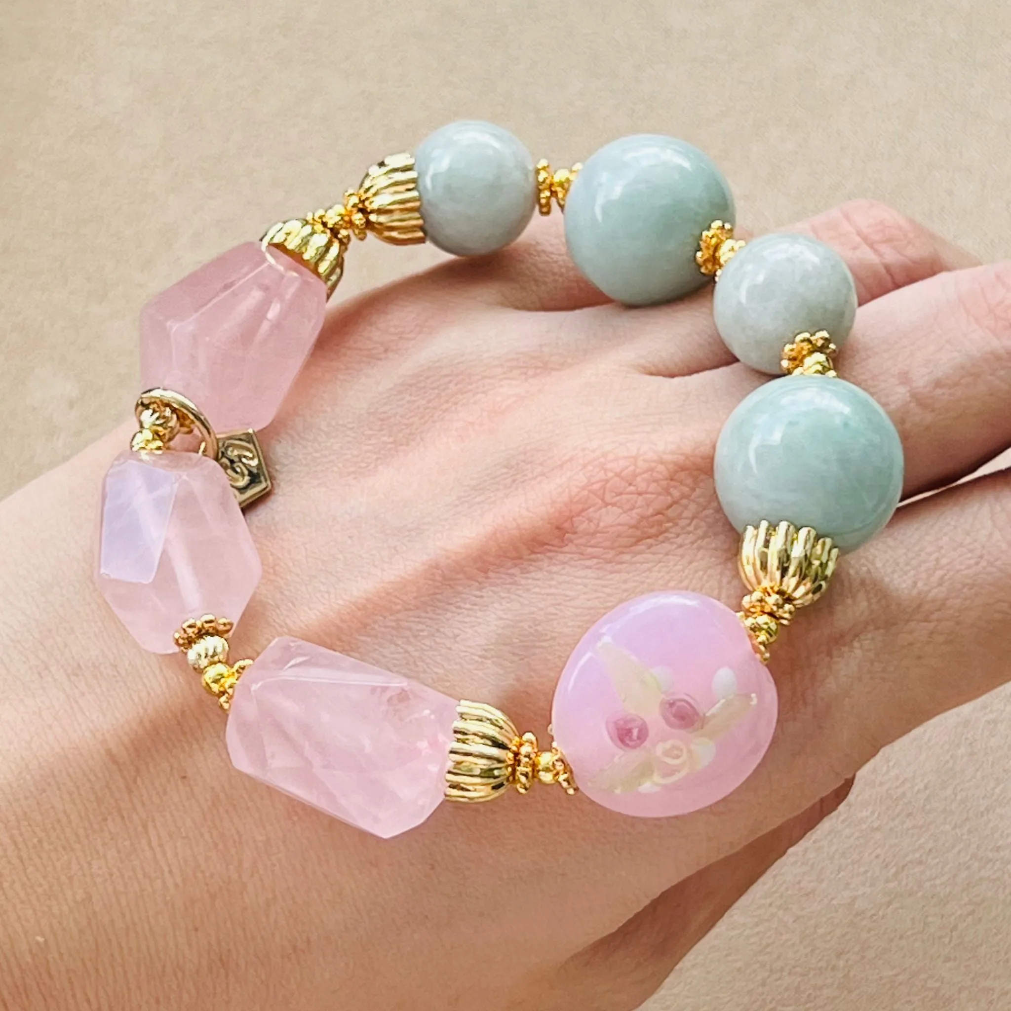 Jade & Raw Rose Quartz Bracelet