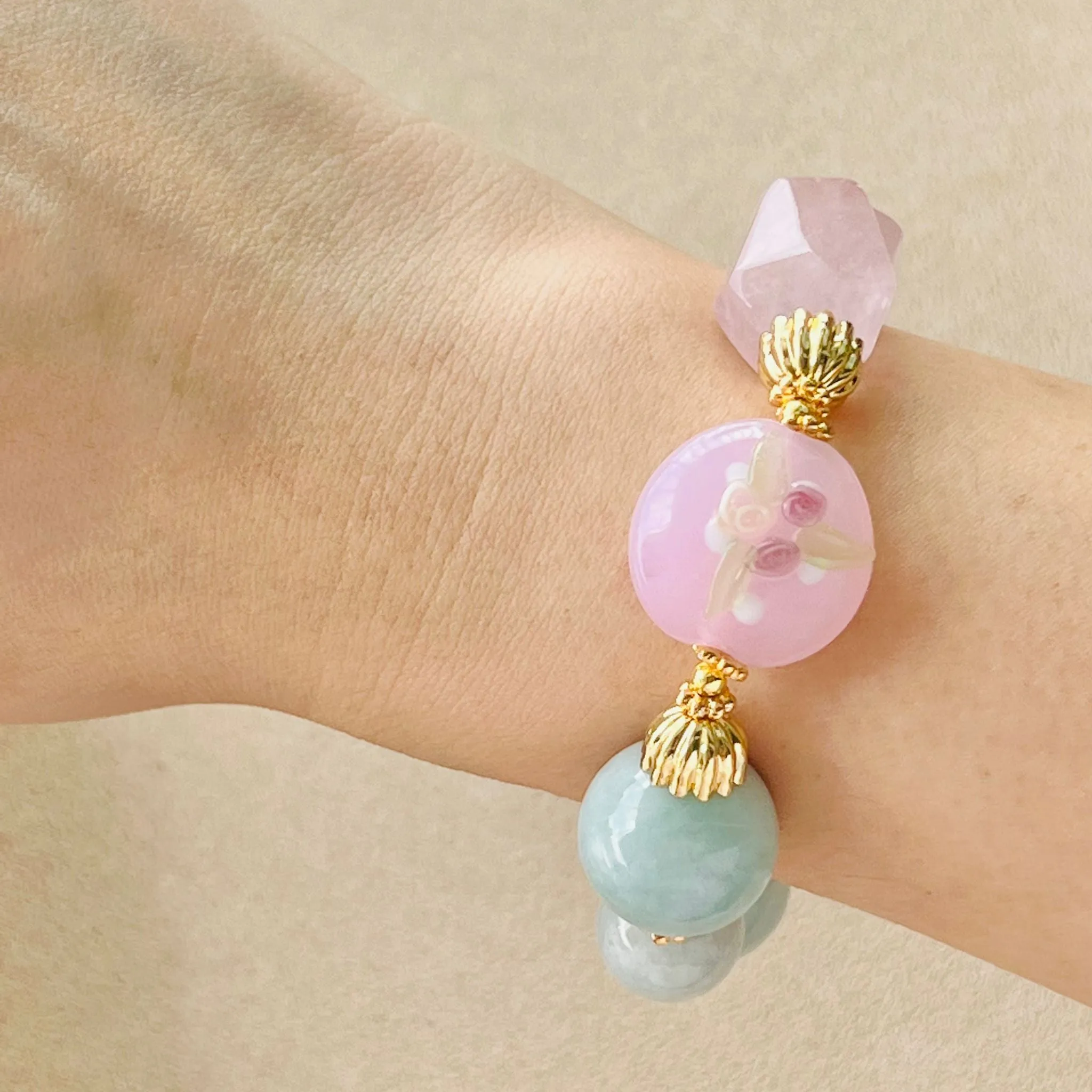 Jade & Raw Rose Quartz Bracelet