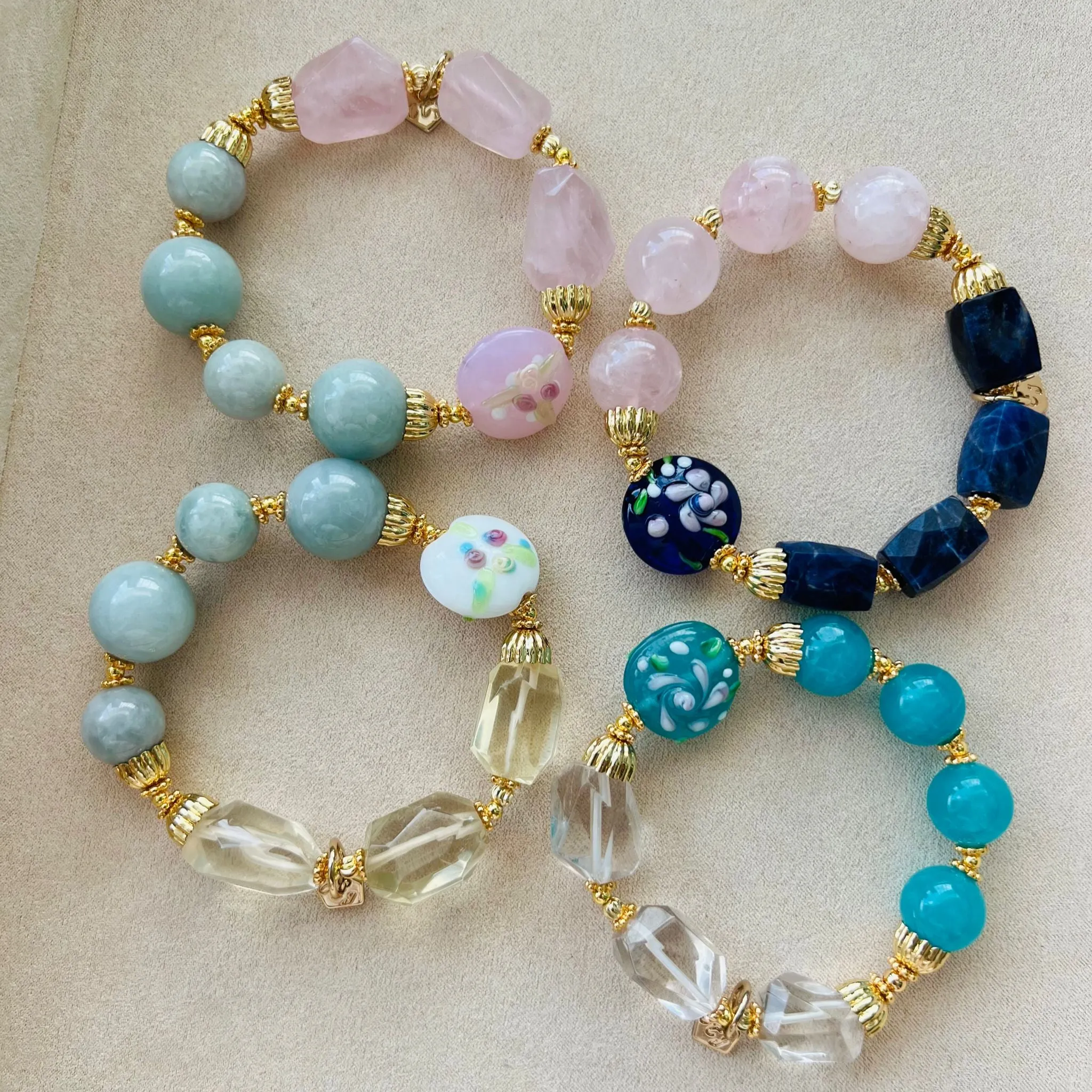 Jade & Raw Rose Quartz Bracelet