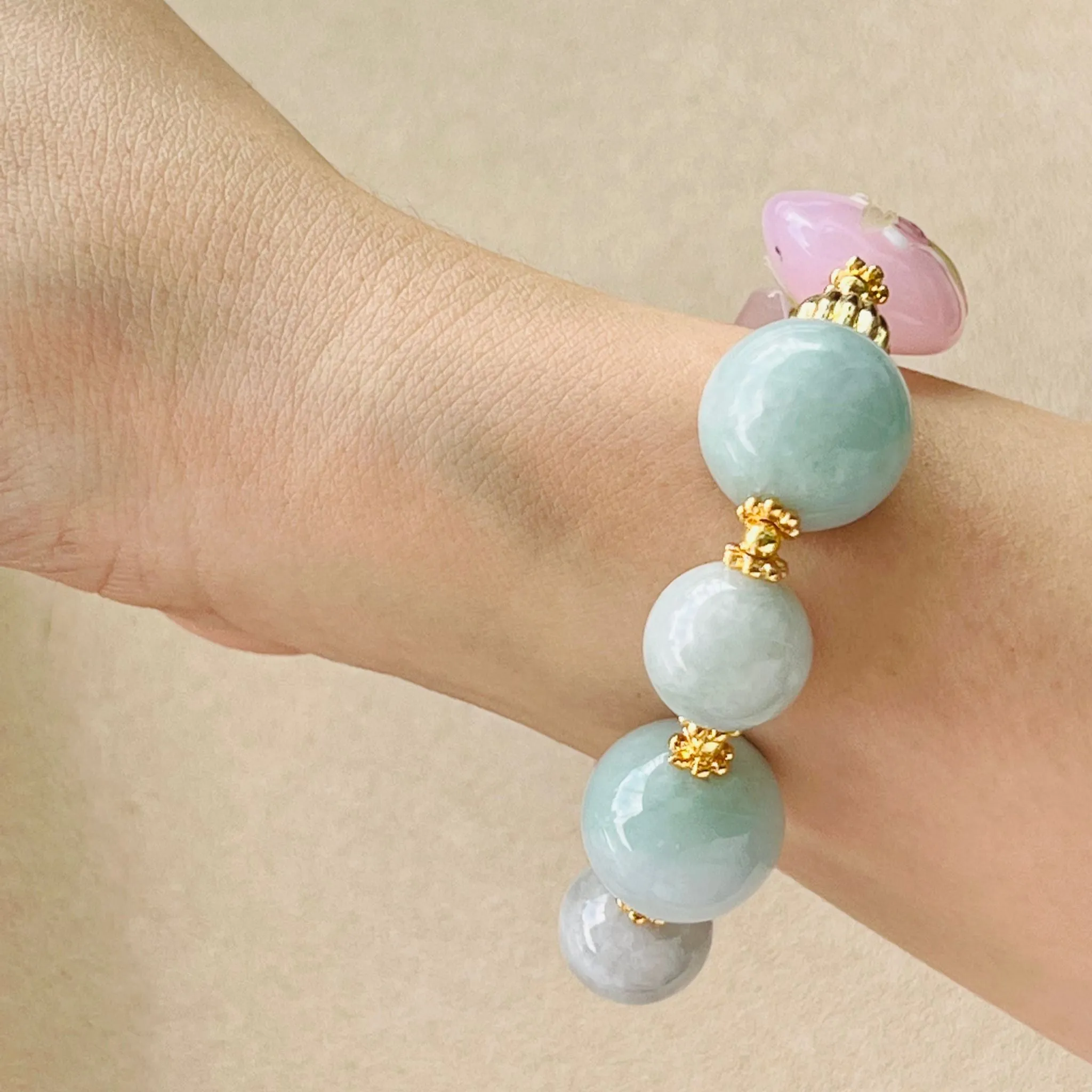 Jade & Raw Rose Quartz Bracelet