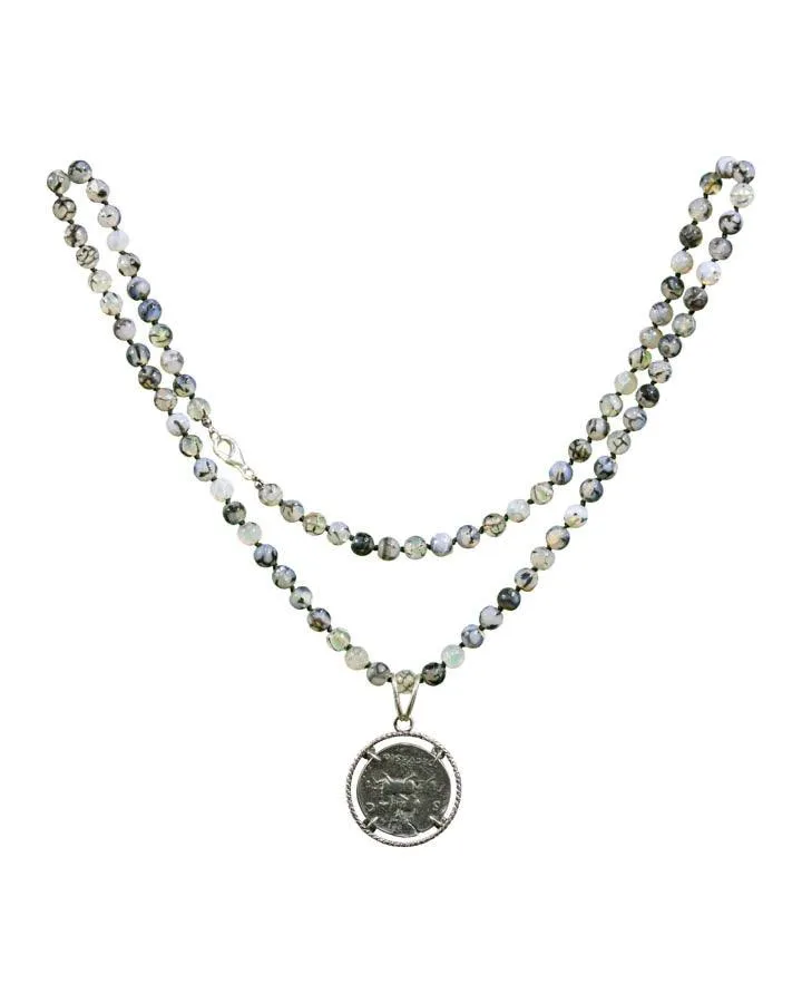 Karyn Chopik Agate Bead Roman Coin Necklace