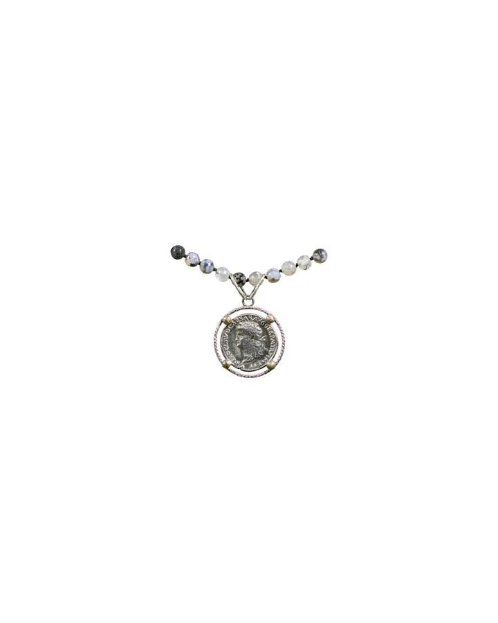 Karyn Chopik Agate Bead Roman Coin Necklace