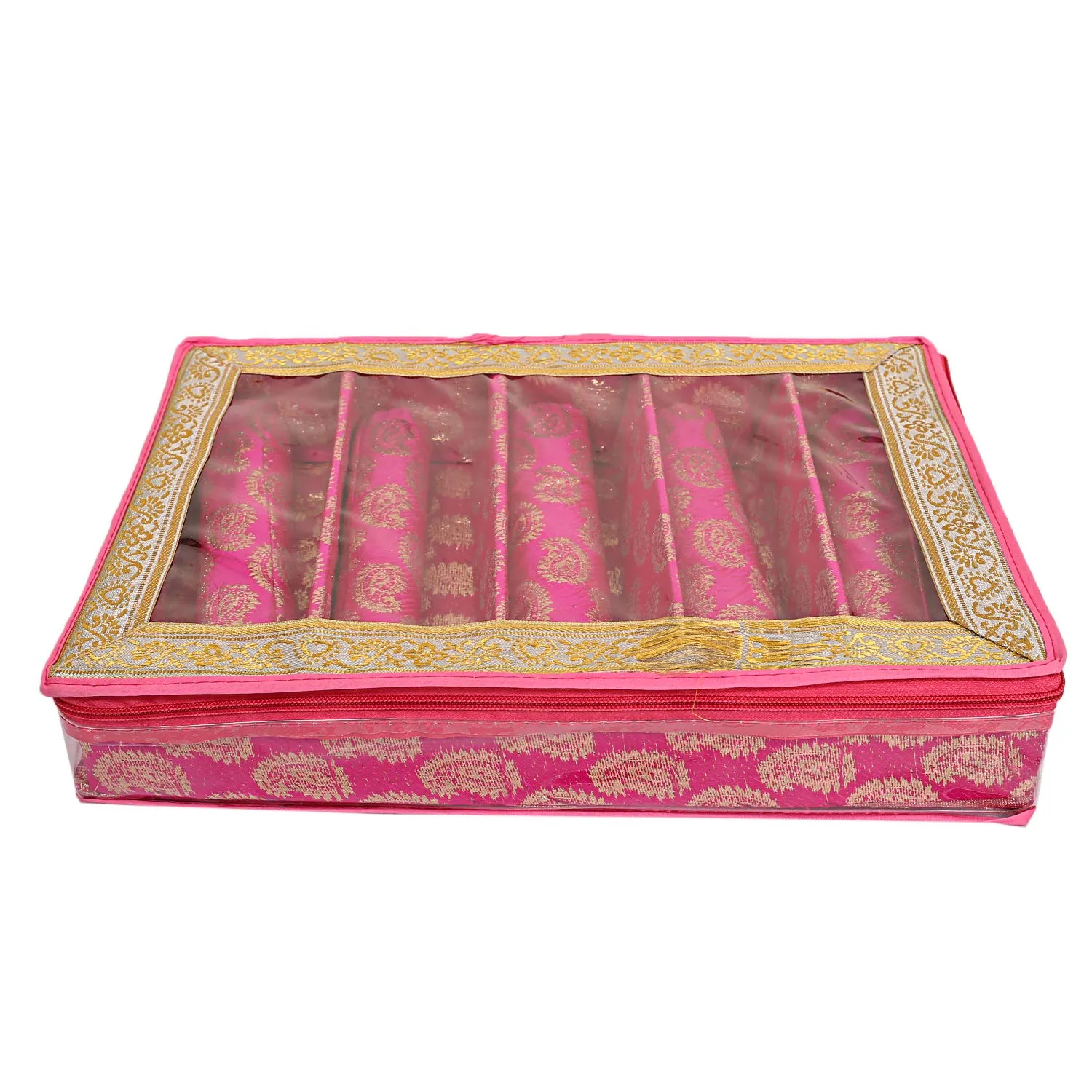 Kuber Industries Brocade Hardboard 5 Rod Bangle Box (CTKTC0651, Pink, Standard)