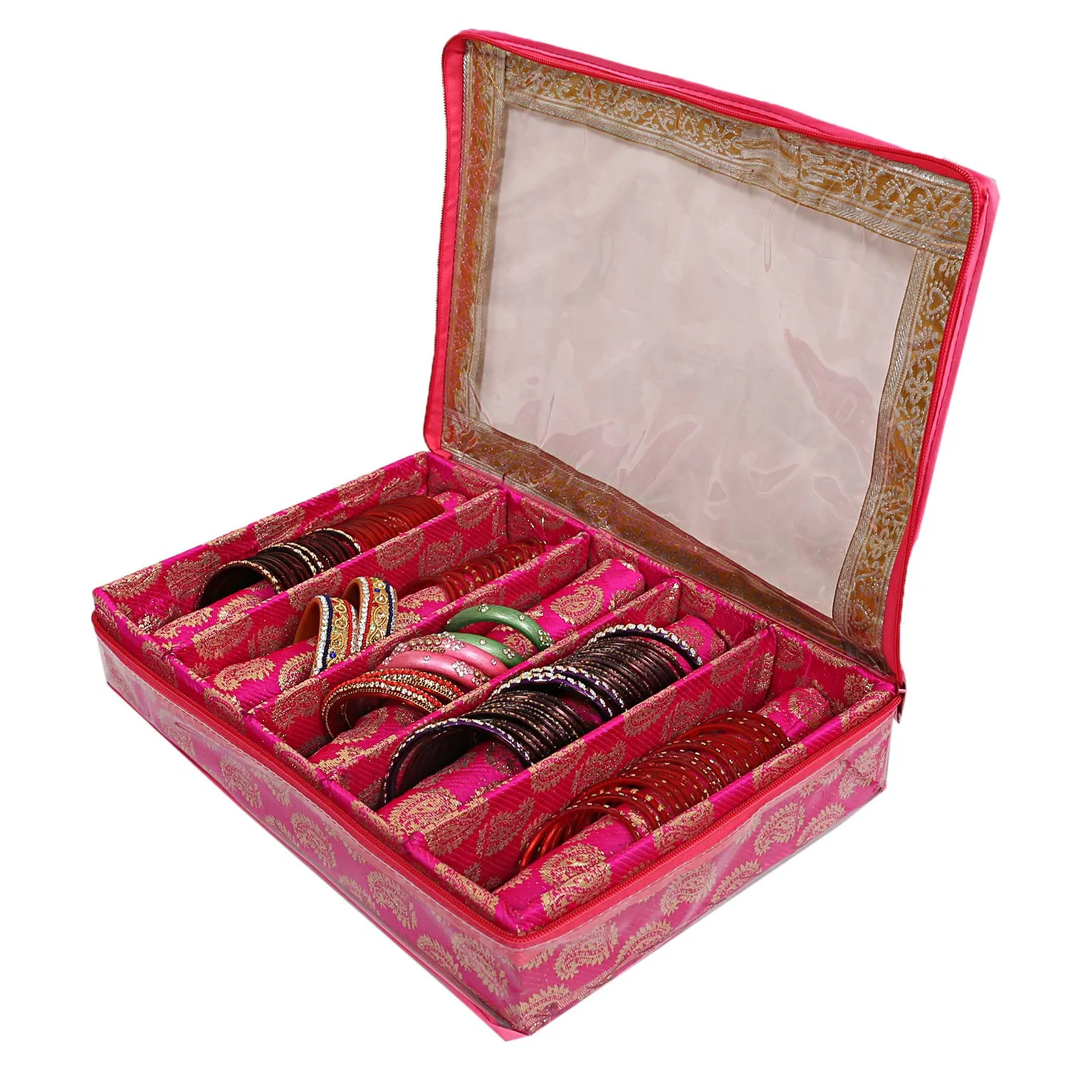 Kuber Industries Brocade Hardboard 5 Rod Bangle Box (CTKTC0651, Pink, Standard)