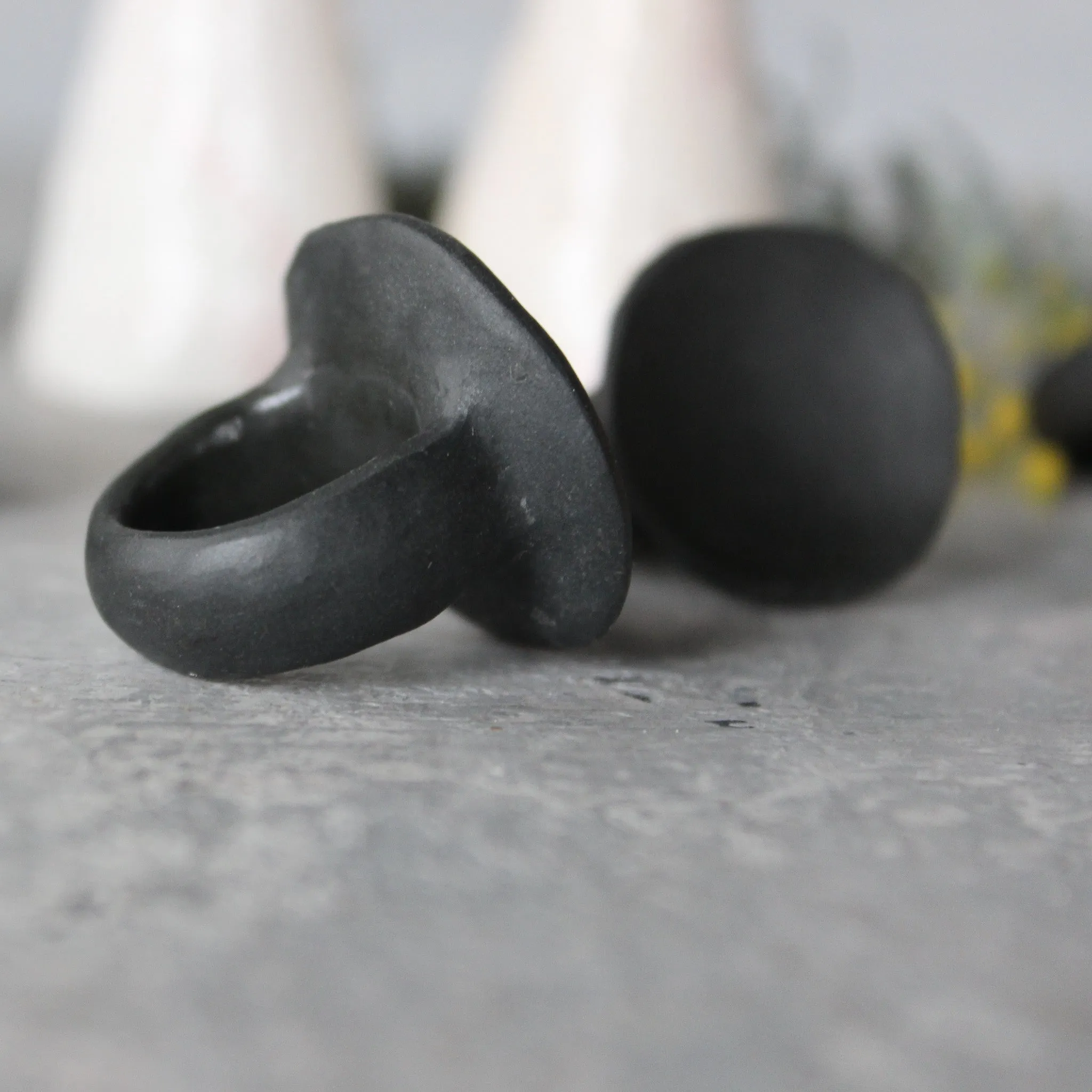 Large Black Satin Porcelain Rings