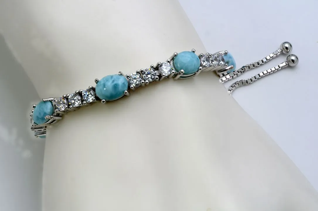 Larimar 8X6mm Slider Tennis Bracelet (Adjustable)