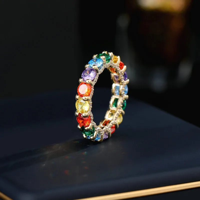 Light luxury design high-end candy color rainbow ring