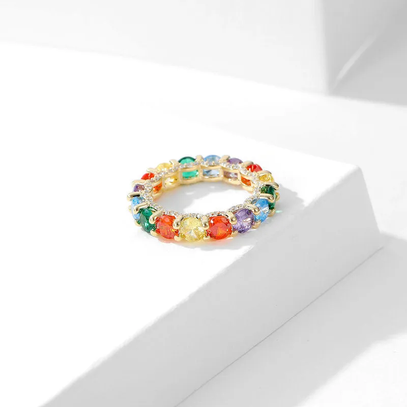 Light luxury design high-end candy color rainbow ring