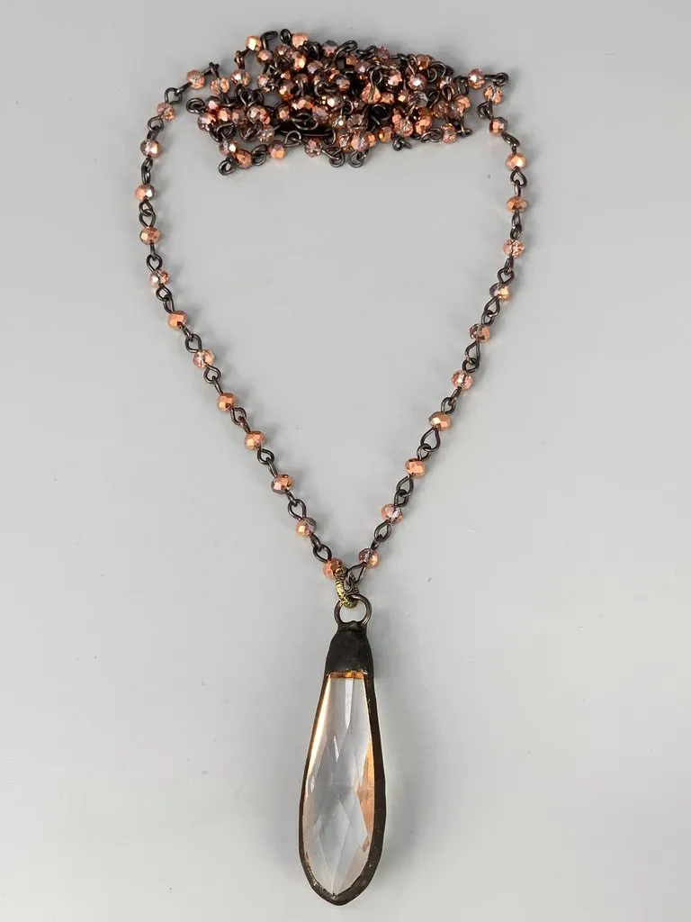 LONG DROP CRYSTAL PENDENT NECKLACE