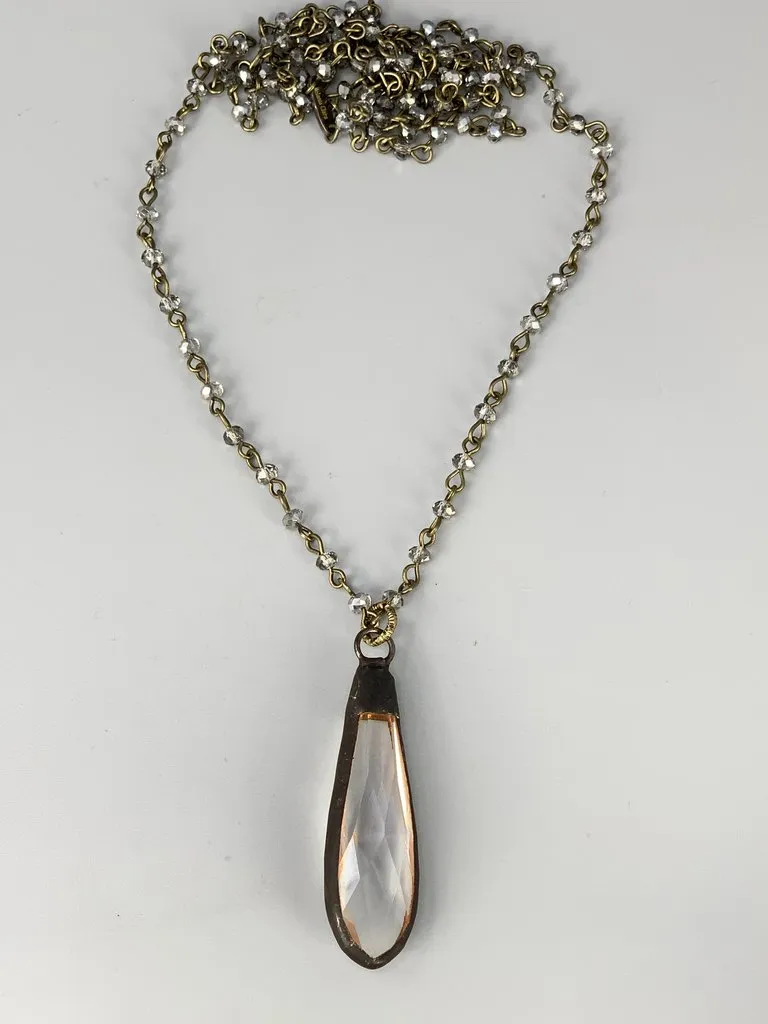 LONG DROP CRYSTAL PENDENT NECKLACE
