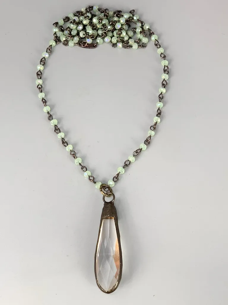 LONG DROP CRYSTAL PENDENT NECKLACE