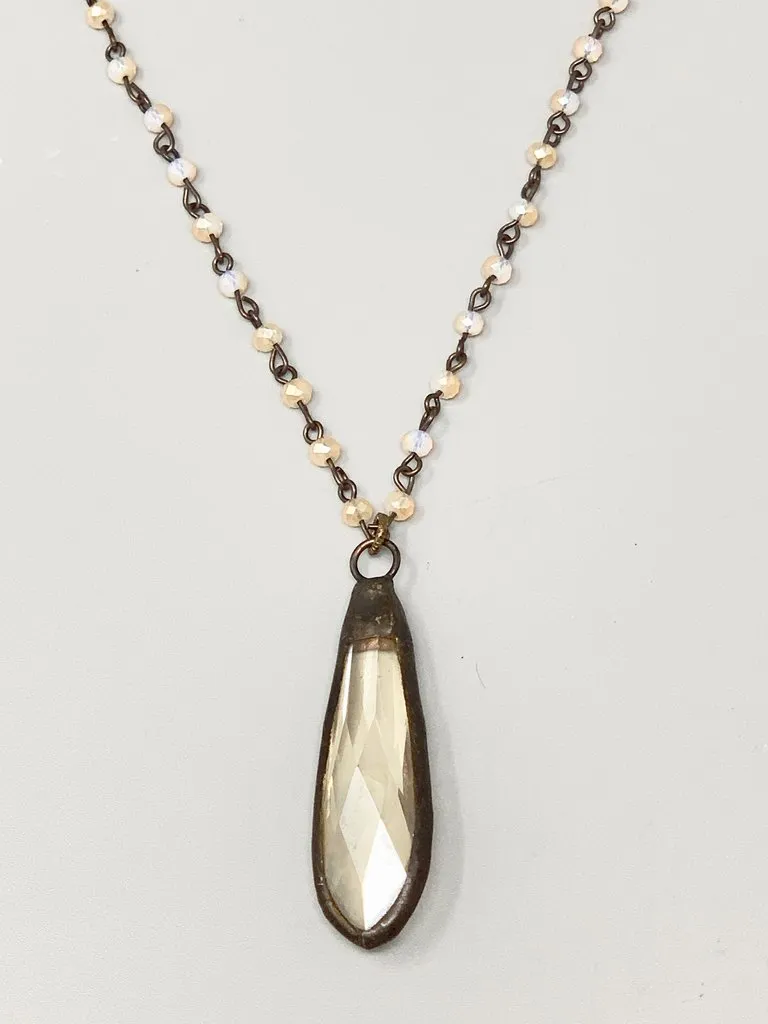 LONG DROP CRYSTAL PENDENT NECKLACE