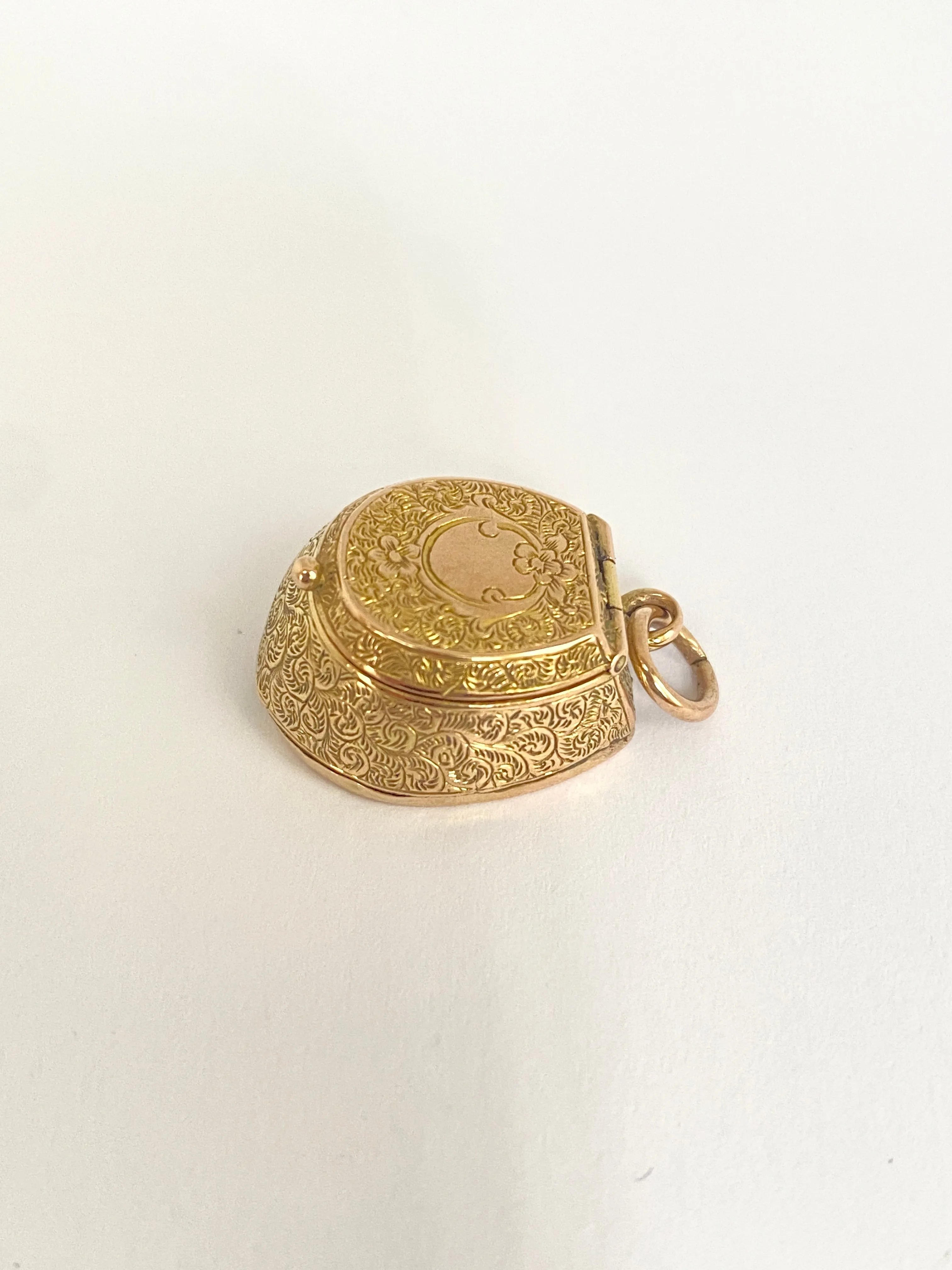 Lucky, Victorian 15ct Gold Horse Hoof Locket / Pendant with Forget Me Not Flowers and Cobalt Blue Horse Shoe
