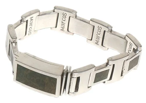 MARCOS - "H-LINK" Sterling Silver and Inlaid Olive Marblewood Bracelet