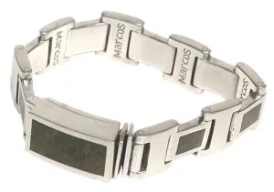 MARCOS - "H-LINK" Sterling Silver and Inlaid Olive Marblewood Bracelet