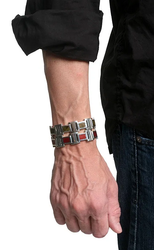 MARCOS - "H-LINK" Sterling Silver and Inlaid Olive Marblewood Bracelet
