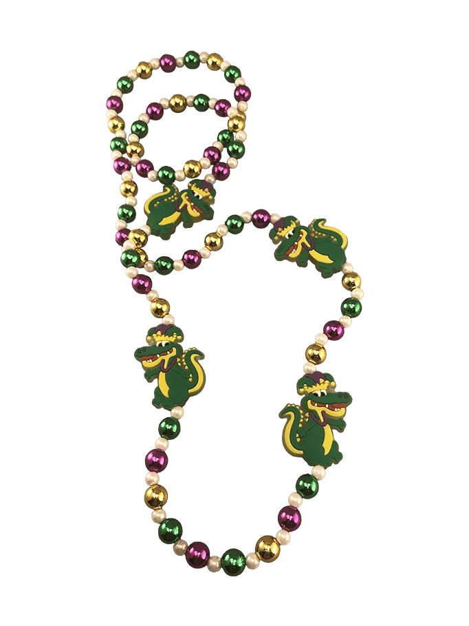 Mardi Gras Alligator w/ Crown Beads