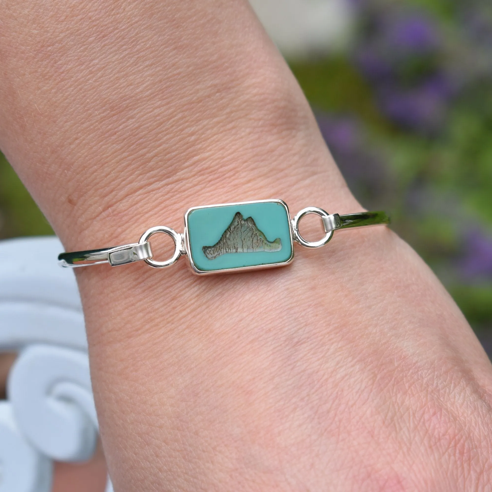Martha's Vineyard Summer Bangle Bracelet, Sterling Silver with Turquoise Glass Tile
