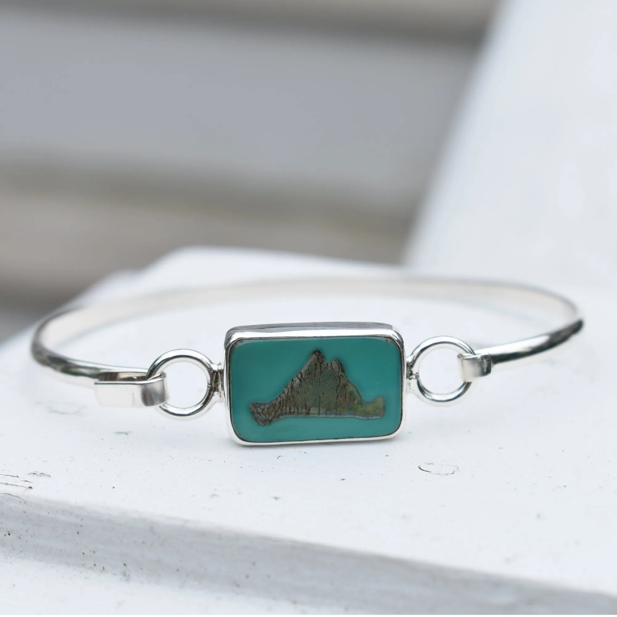 Martha's Vineyard Summer Bangle Bracelet, Sterling Silver with Turquoise Glass Tile