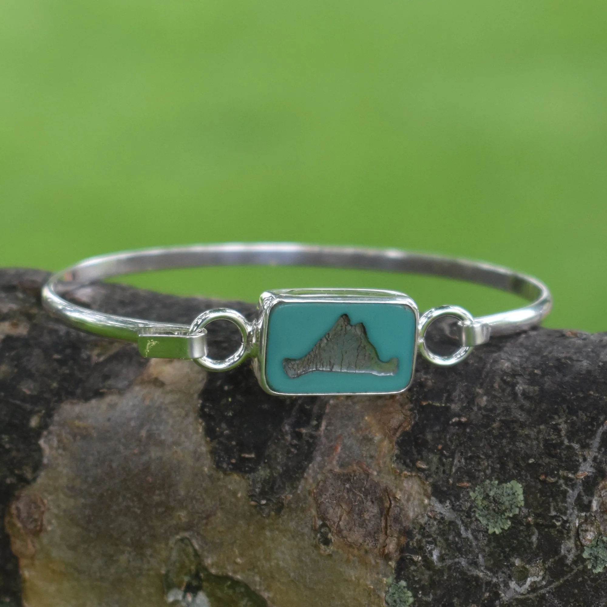 Martha's Vineyard Summer Bangle Bracelet, Sterling Silver with Turquoise Glass Tile