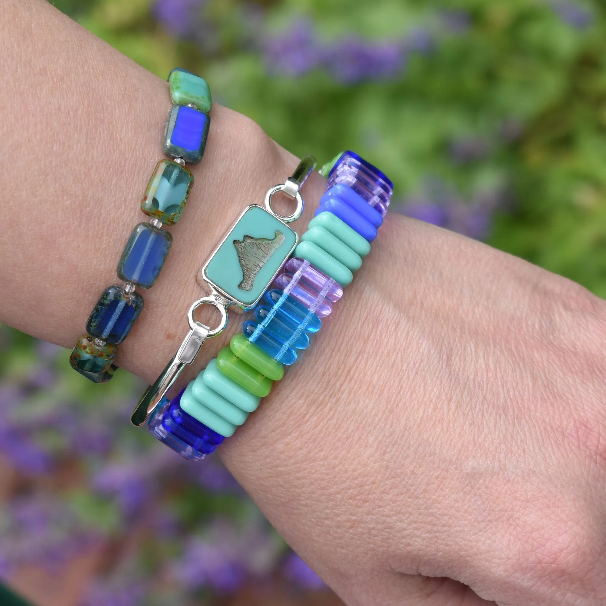 Martha's Vineyard Summer Bangle Bracelet, Sterling Silver with Turquoise Glass Tile