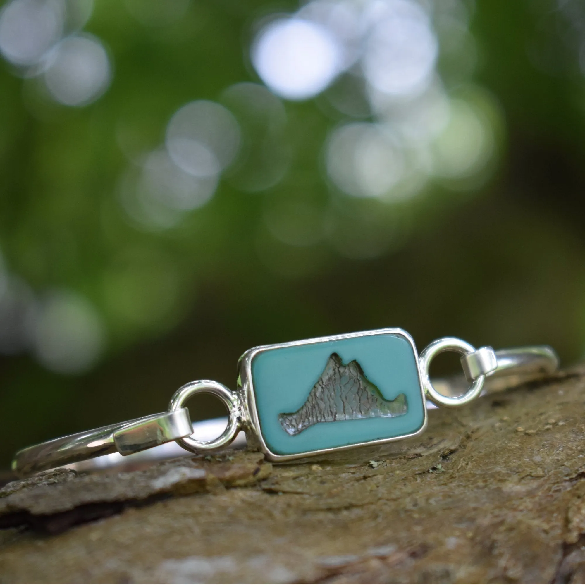 Martha's Vineyard Summer Bangle Bracelet, Sterling Silver with Turquoise Glass Tile