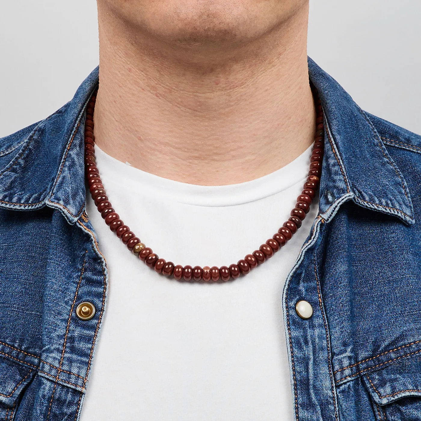 Mens Beaded Necklace | Handmade Natural Jasper Gemstone Necklace for Men 20In