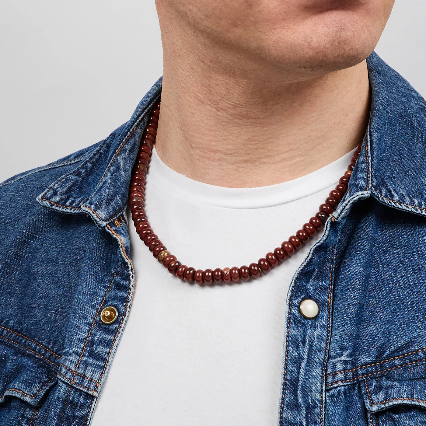 Mens Beaded Necklace | Handmade Natural Jasper Gemstone Necklace for Men 20In