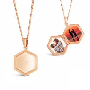 Men's Hexagon Locket Necklace | Rose Gold