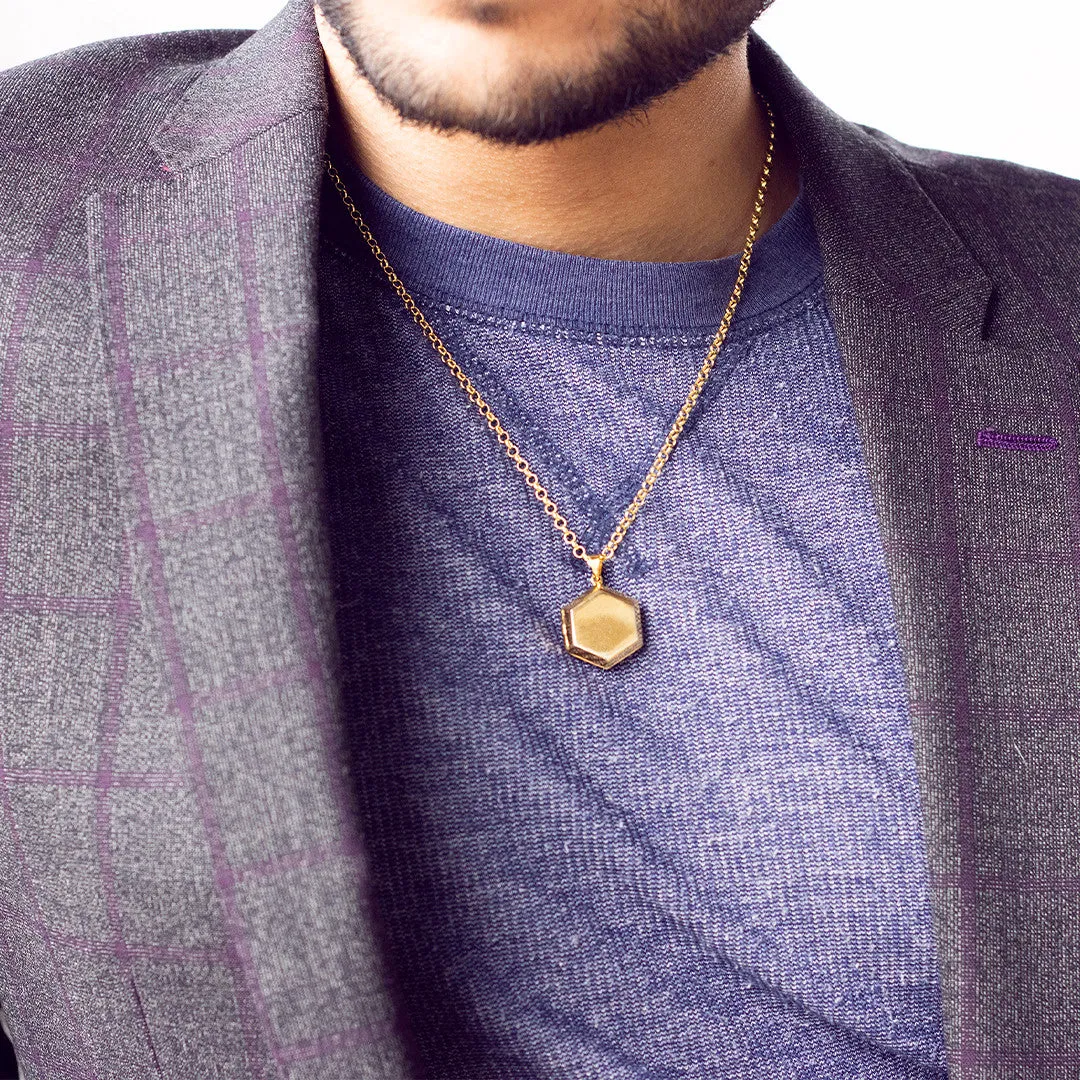 Men's Hexagon Locket Necklace | Rose Gold