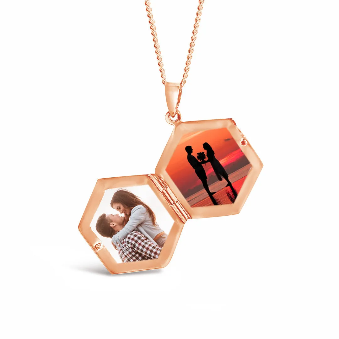 Men's Hexagon Locket Necklace | Rose Gold