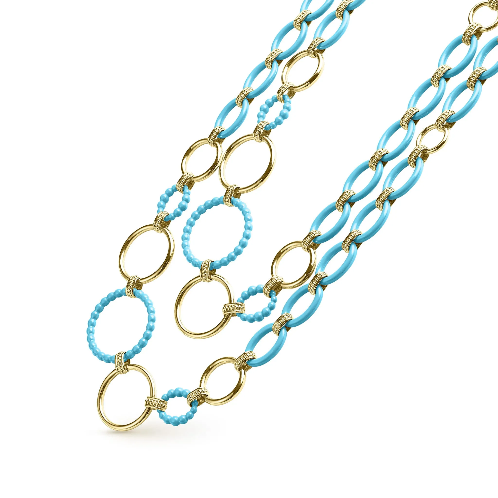 Meridian Long 18K Gold and Blue Ceramic Link Necklace