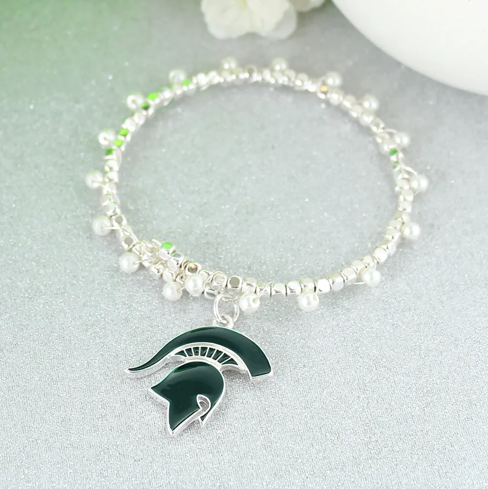 Michigan State Enamel Logo & Pearl Bracelet
